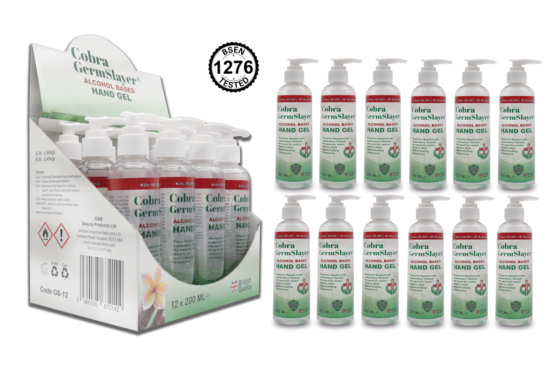 12X200ml Germslayer® Antibacterial Hand Gel Sanitiser