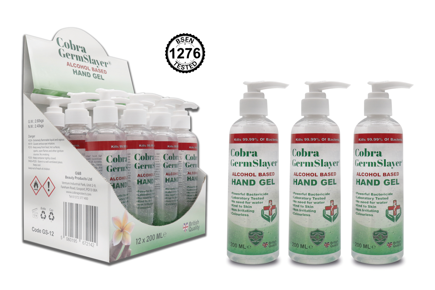 3X200ml Germslayer® Antibacterial Hand Gel Sanitiser
