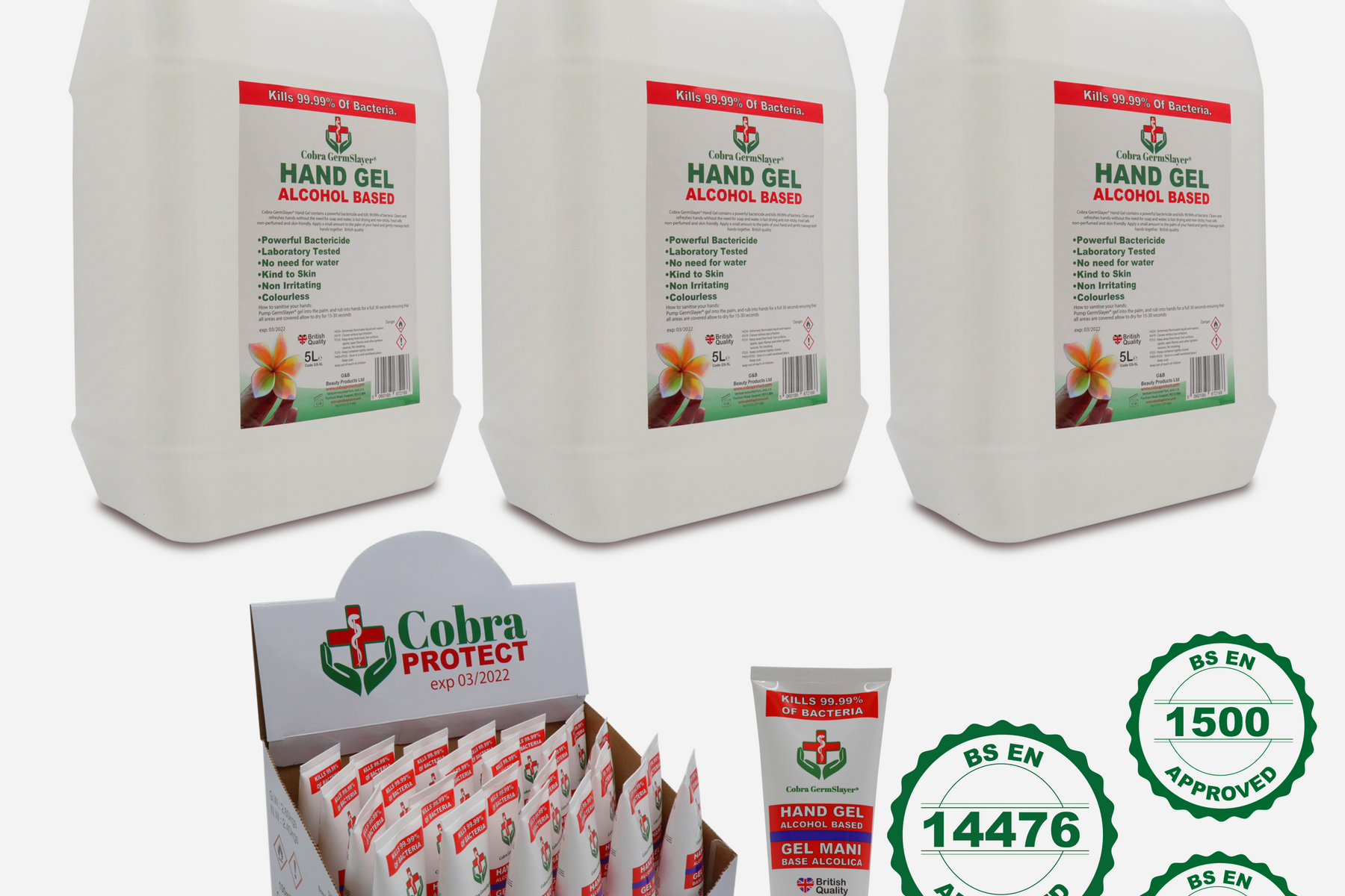 3x5L Germslayer® Antibacterial Hand Gel Sanitiser PLUS FREE 24 x 100 ml