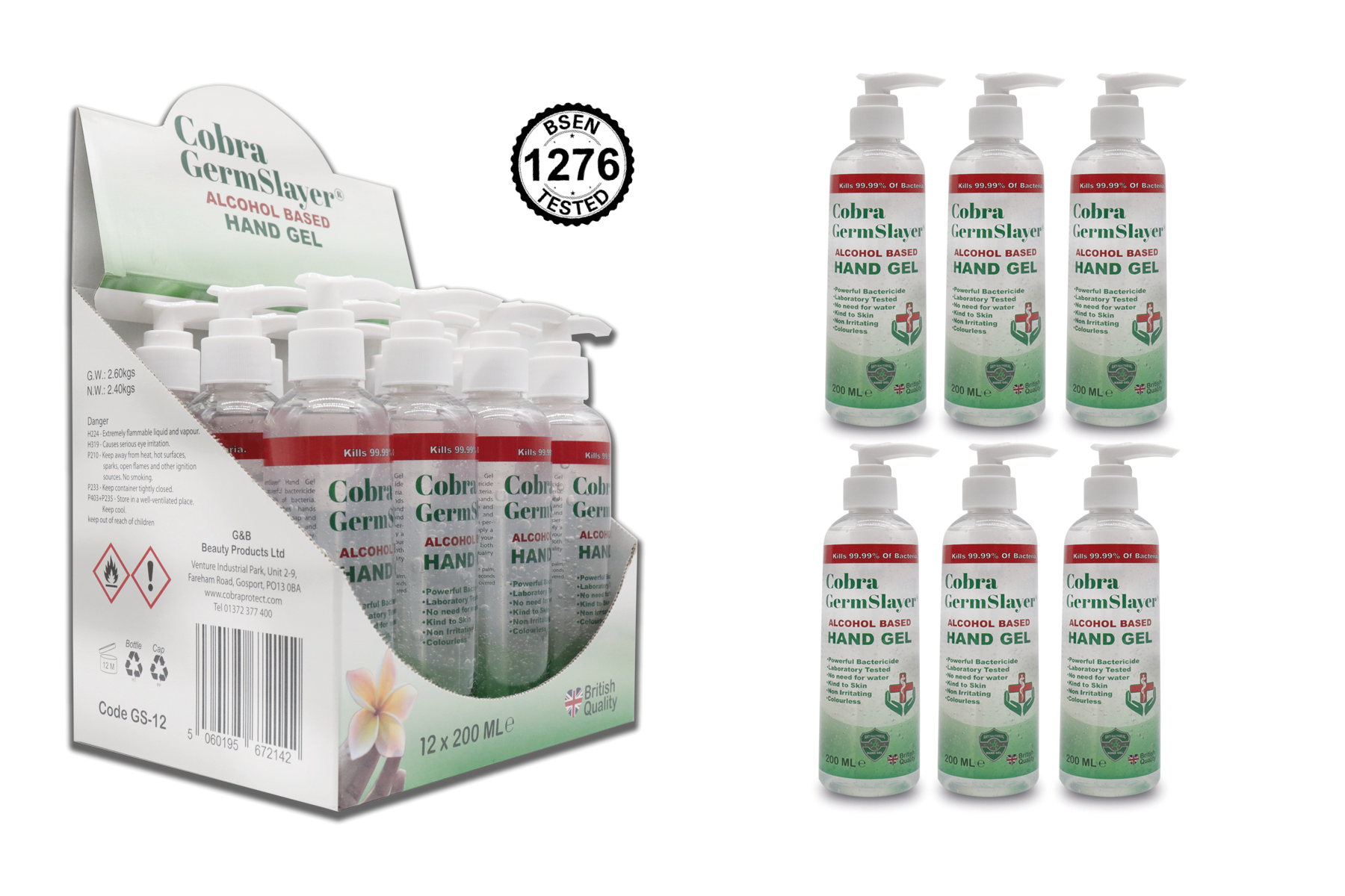 6X200ml Germslayer® Antibacterial Hand Gel Sanitiser